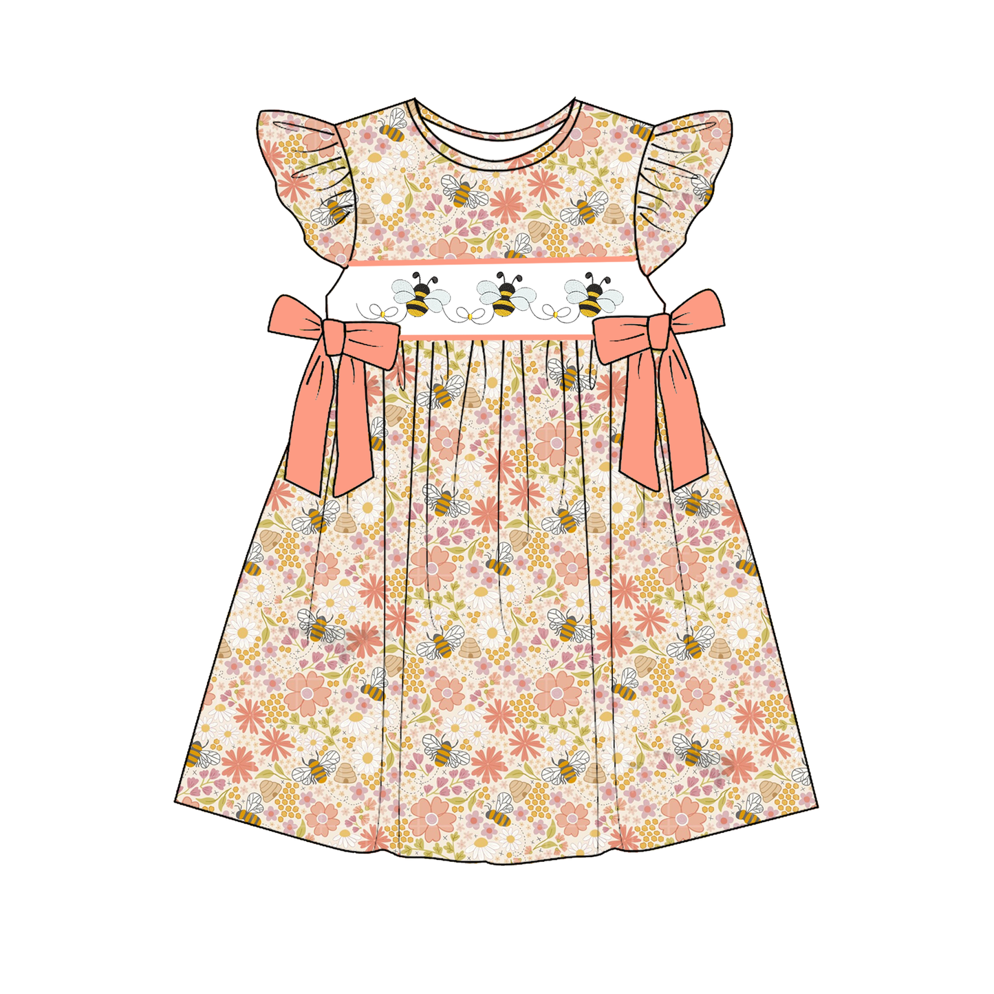 Spring Summer Floral Bee Custom Name Smocked Embroidered Collection