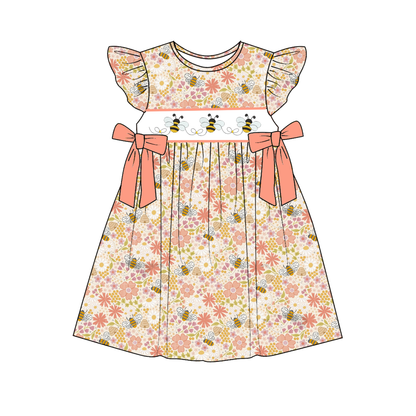 Spring Summer Floral Bee Custom Name Smocked Embroidered Collection