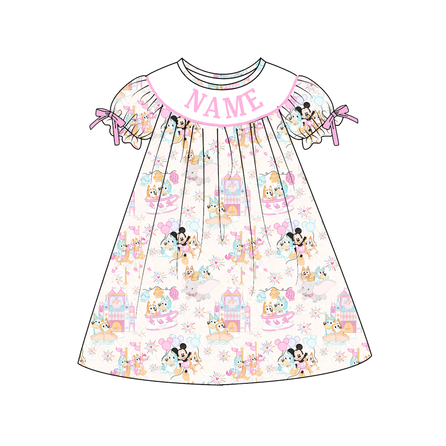 Girls Summer Cartoon Custom Name Smock Embroidery Collection