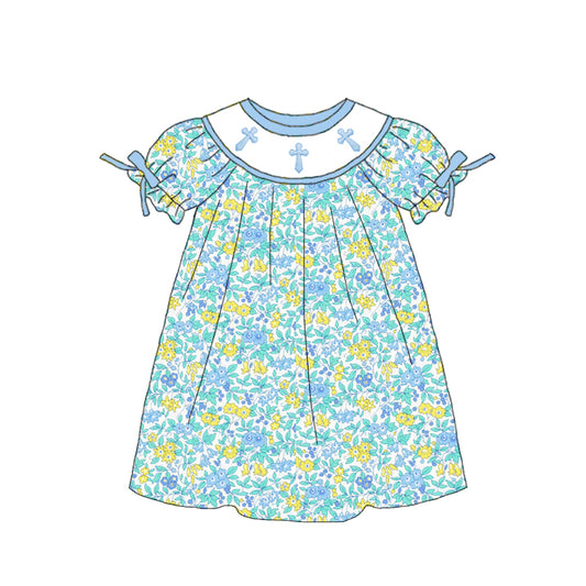2026 Easter Floral Cross Smocked Embroidered Kids Collection