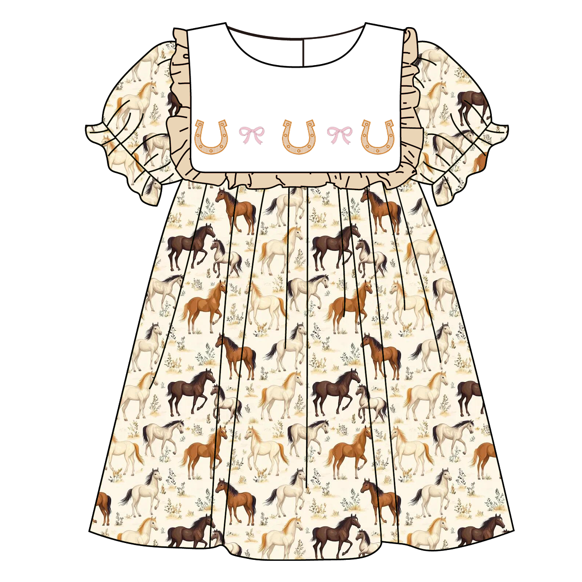 Spring Summer Farm Horse Embroidery Dress & Romper