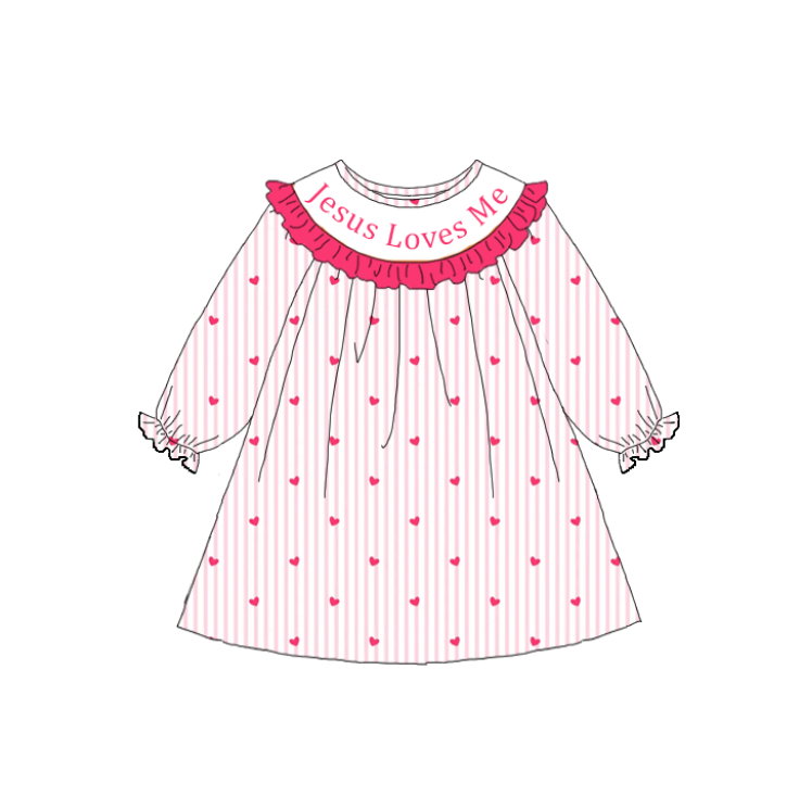 Valentine’s Day Kids Collection JESUS LOVES ME Smocked Embroidery