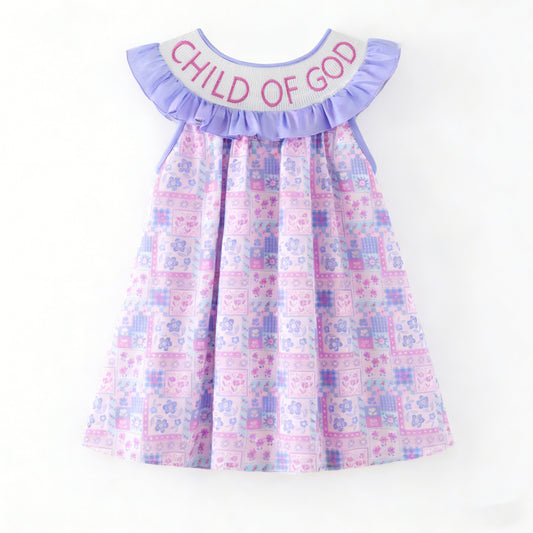Summer Purple Floral CHILD OF GOD Embroidery Smocked Clothes Collection