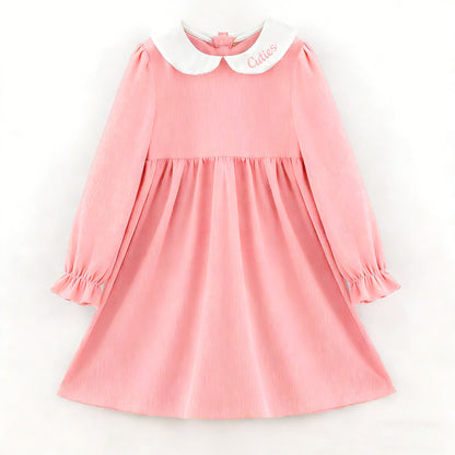 Pink Corduroy V-days Sibling Clothes – Cuties Embroidery