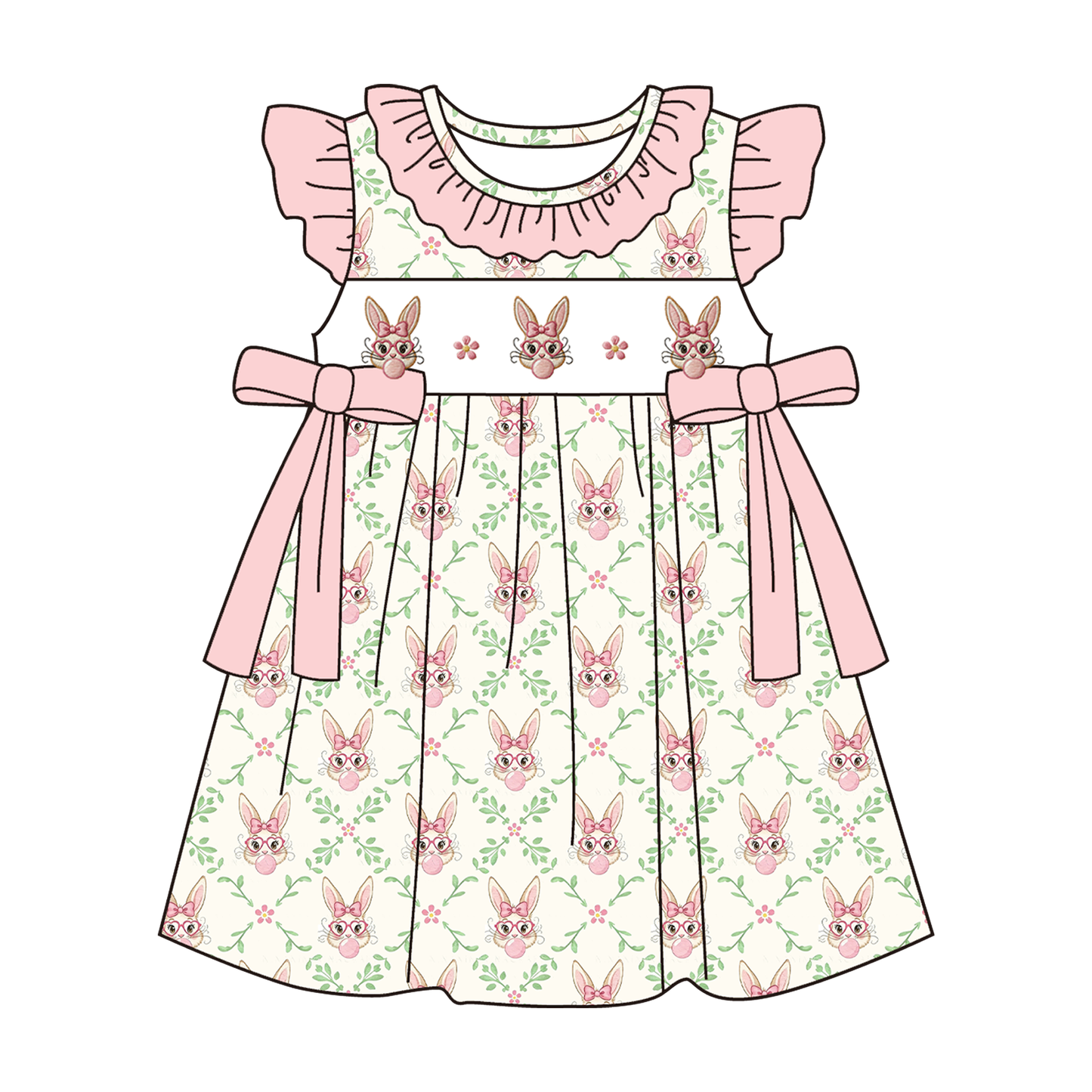 Easter Cute Bunny Embroidery Smock Dress & Romper