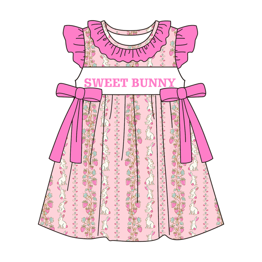 Easter Pink Floral SWEET BUNNY Embroidery Smock Dress & Romper
