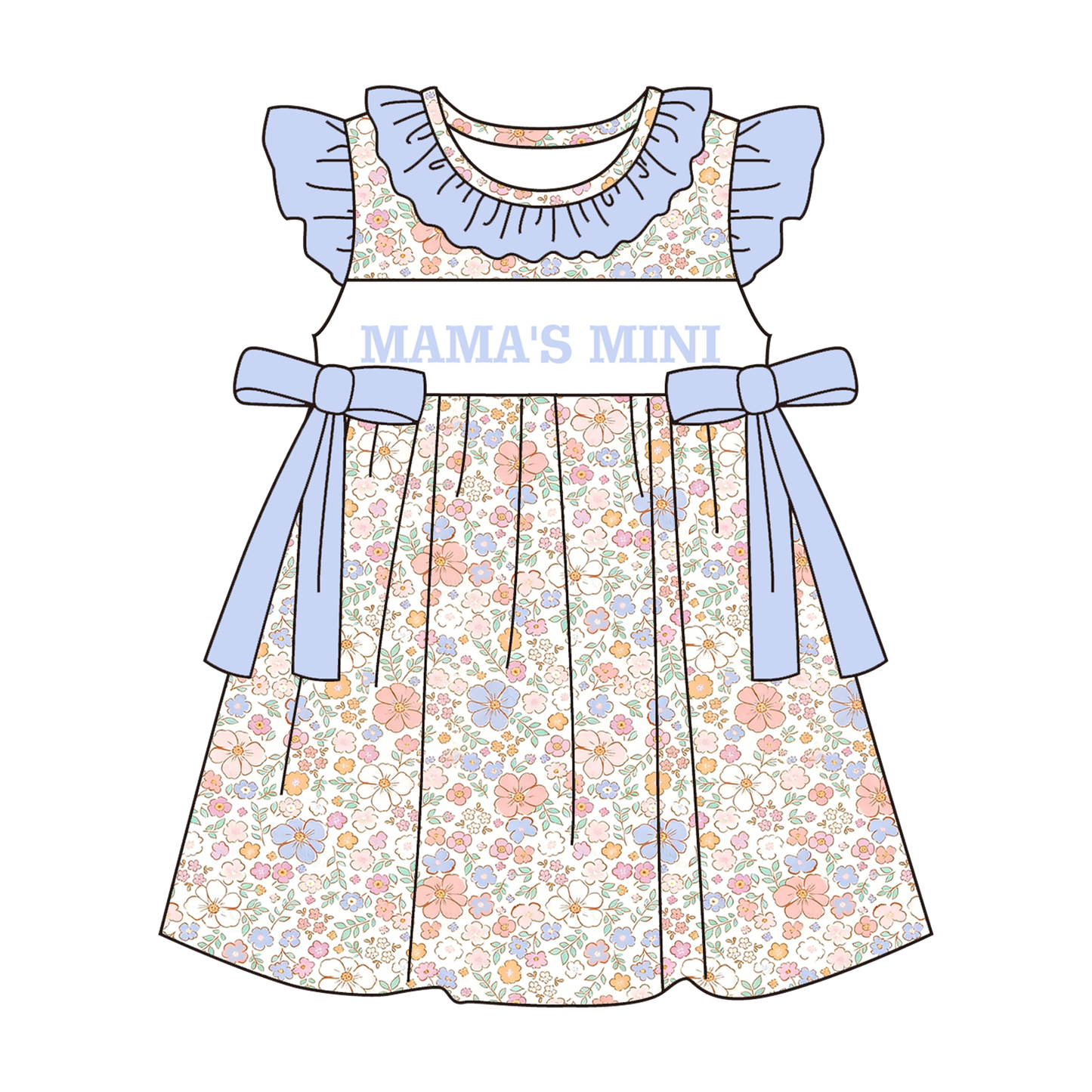 Summer Blue Floral Mother's Day Smocked Embroidery Collection