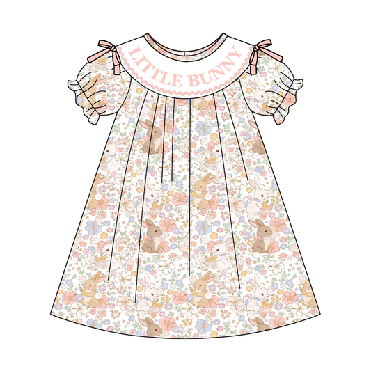 Easter Floral LITTLE BUNNY Embroidery Smock Dress & Romper