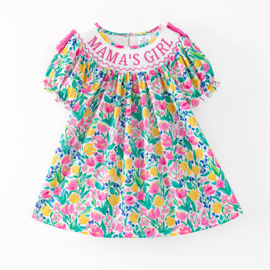 Spring Summer MAMA'S GIRL Embroidery Smock Floral Dress & Romper