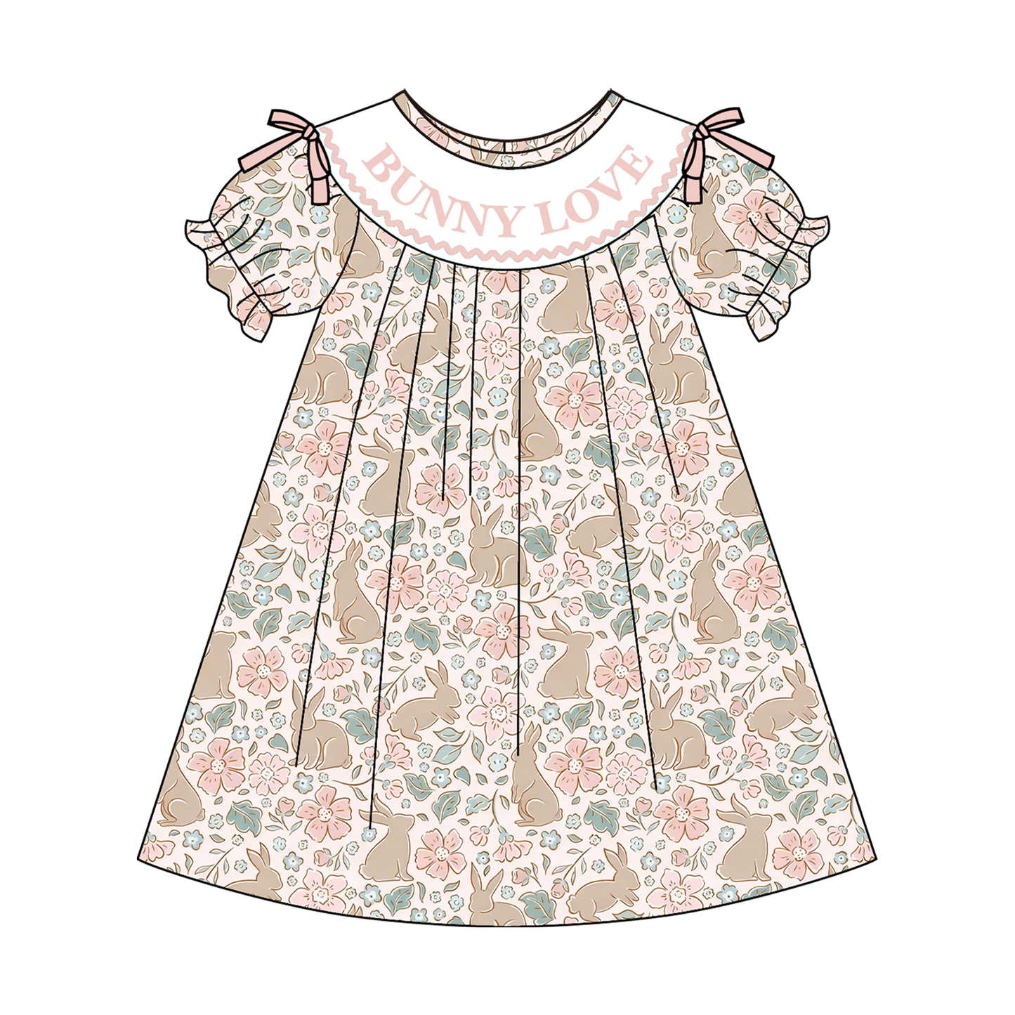 Easter Summer BUNNY LOVE Embroidery Smock Dress & Romper