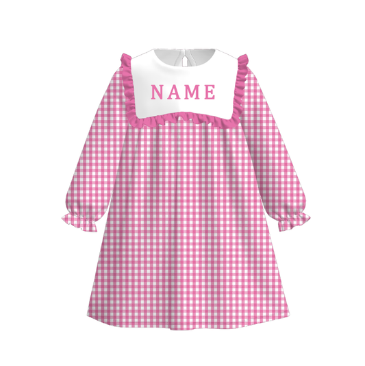 Spring Summer Muti-Colors Plaid Custom Name Embroidery Dress