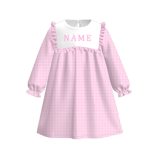 Spring Summer Colorful Plaid Custom Name Embroidery Dress