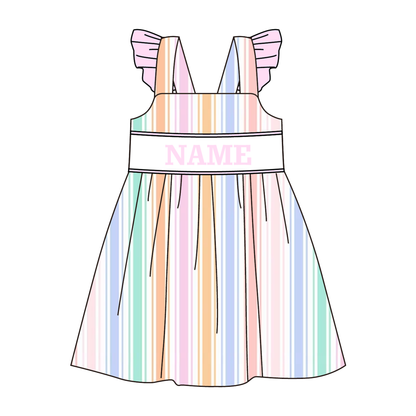 Summer Pastel Stripe Princess Kids Outfits | Personalized Name Collection