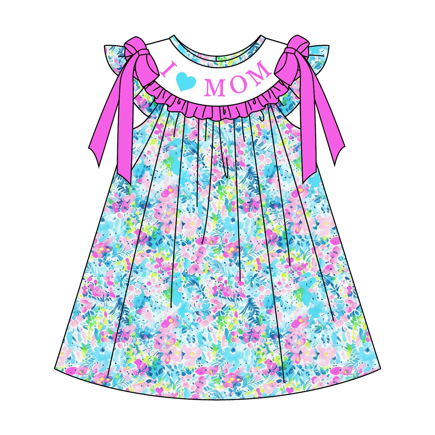 Mother's Day Purple Floral I LOVE MAMA Smocked Embroidery Collection