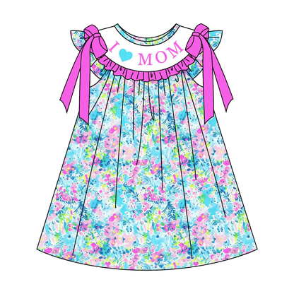 Mother's Day Purple Floral I LOVE MAMA Smocked Embroidery Collection