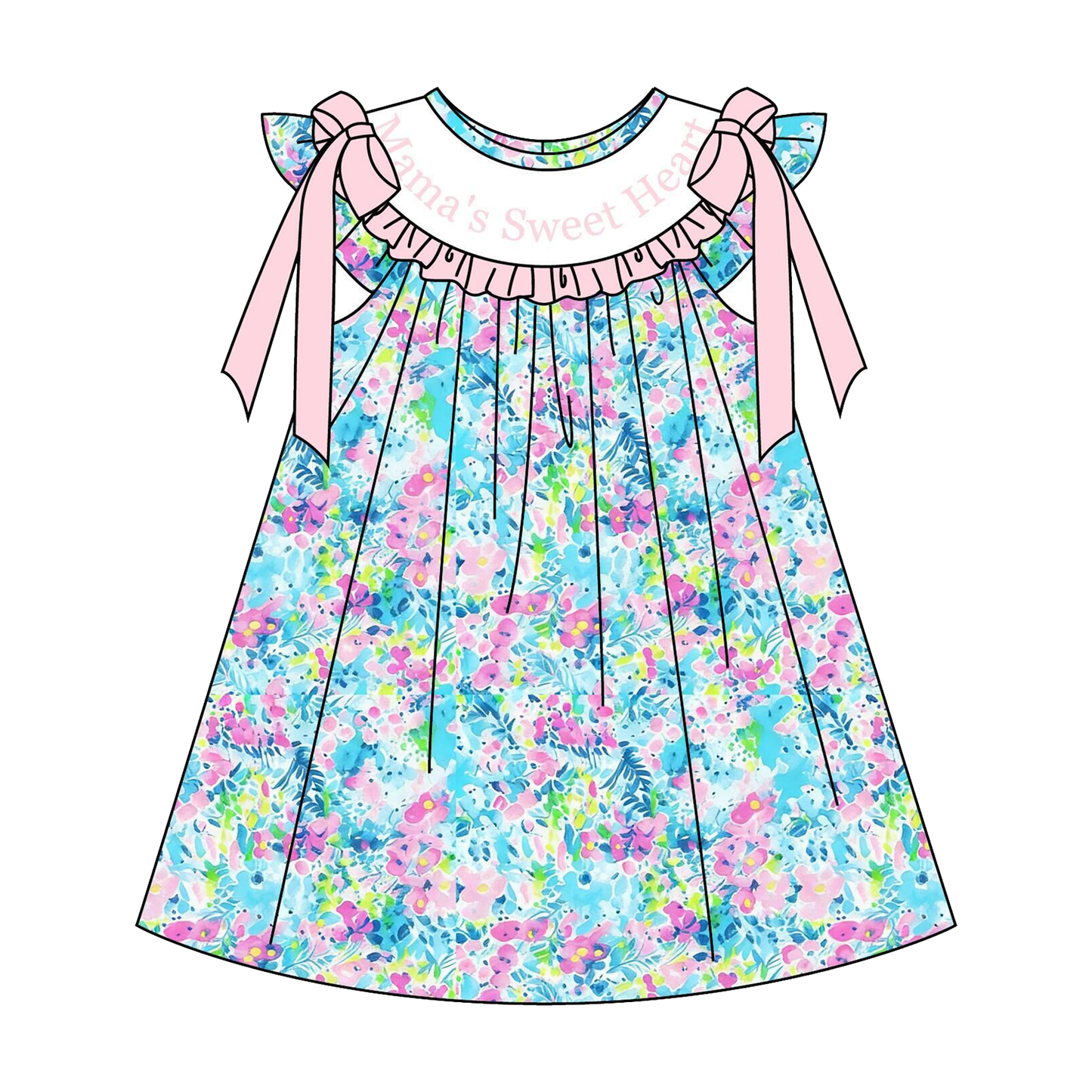 Mother's Day Blue Floral MAMA'S SWEET HEART Smocked Embroidery Collection