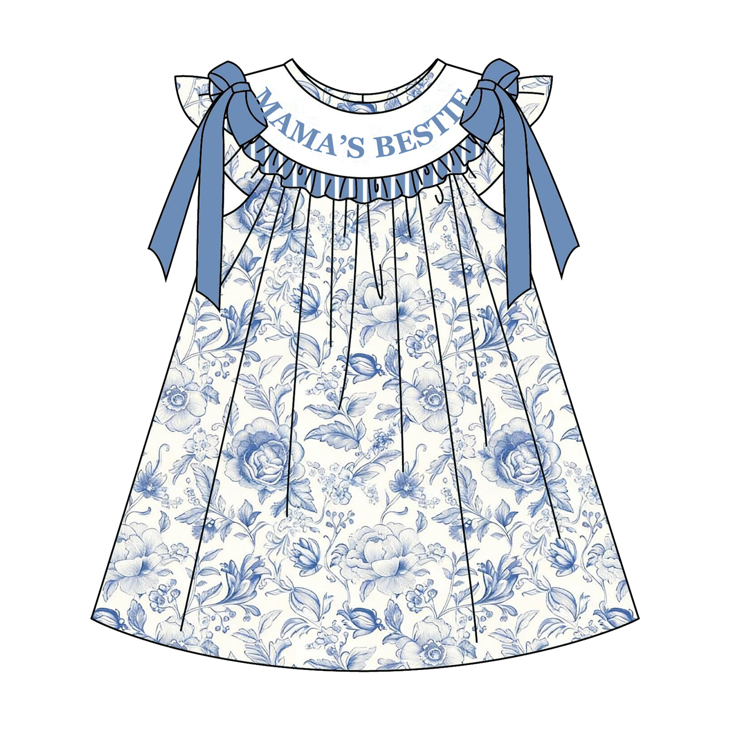 Summer Blue Floral MAMA'S BESTIE Smocked Embroidery Collection
