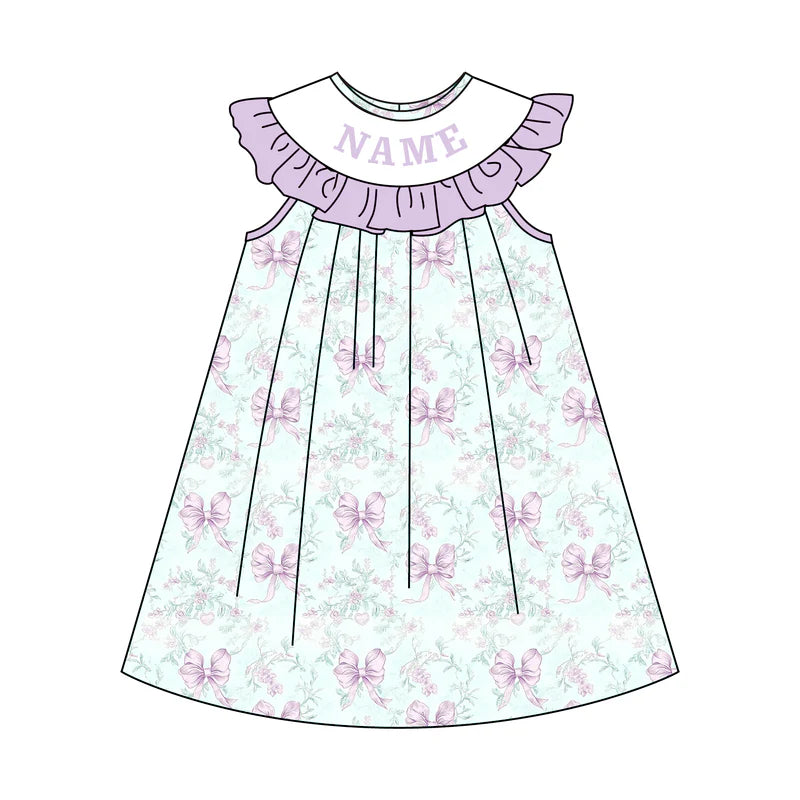 Sweet Blooms for Little Ones – Custom Name Smocked Lavender Bow Floral Set