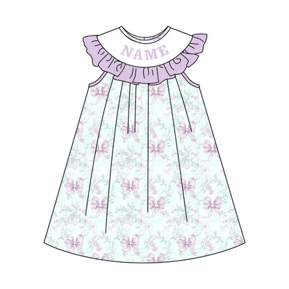 Sweet Blooms for Little Ones – Custom Name Smocked Lavender Bow Floral Set