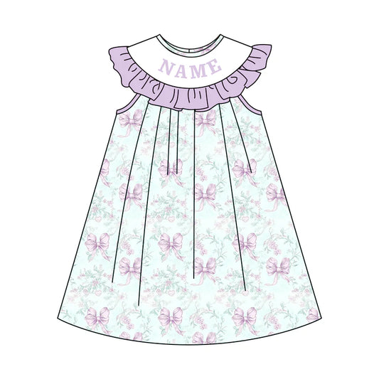 Sweet Blooms for Little Ones – Custom Name Smocked Lavender Bow Floral Set