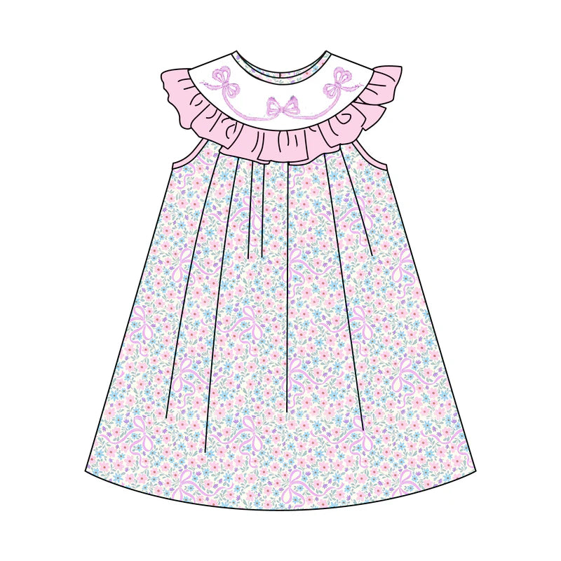 Sweet Blooms for Little Ones – Pink Bow Smocked Lavender Pink Floral Set
