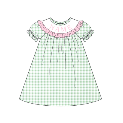 Summer Green Plaid Custom Name Smocked Embroidery Collection