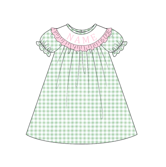Summer Green Plaid Custom Name Smocked Embroidery Collection