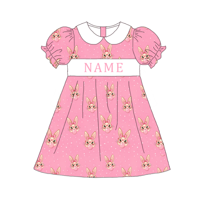 Easter Sweet Blooms for Little Ones – Custom Name Smocked Pink Bunny Set