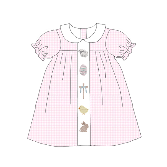 Summer Easter Eggs Cross Smocked Embroidery Pink Blue Collection