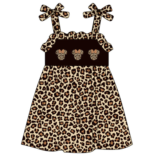 Summer Leopard Micky Embroidery Slip Dress & Romper For Girls