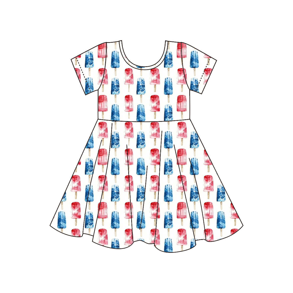 2026 July 4th Blue Red Flag Print Kids Shirt & Dress