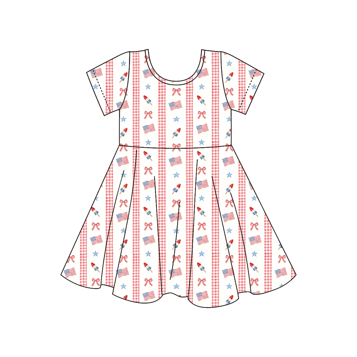 2026 July 4th Blue Red Flag Print Kids Shirt & Dress