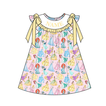 Summer Girls Yellow Princess Custom Name Smocked Embroidery Set Collection