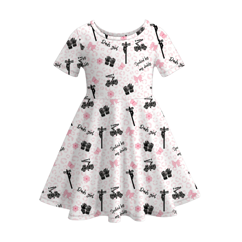 Kids Summer Bear Bow Fashion Print Twirl Dress