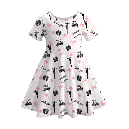 Kids Summer Bear Bow Fashion Print Twirl Dress