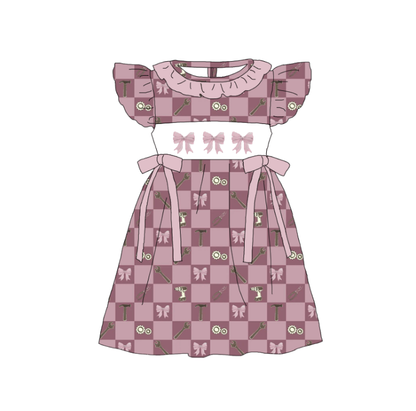 Summer Sweet Blooms for Little Ones – Bow Embroidered Smocked Pink Plaid Set