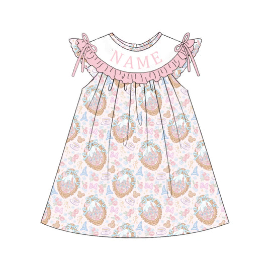 Summer Girls Pink Castle Custom Name Smocked Embroidery Set Collection