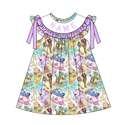 Summer Girls Purple Character Custom Name Smocked Embroidery Set Collection