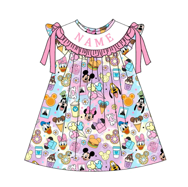 Summer Girls Pink Minnie Custom Name Smocked Embroidery Set Collection