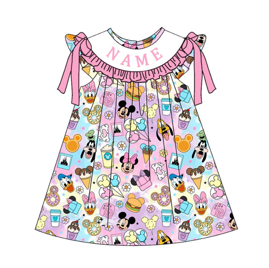 Summer Girls Pink Minnie Custom Name Smocked Embroidery Set Collection