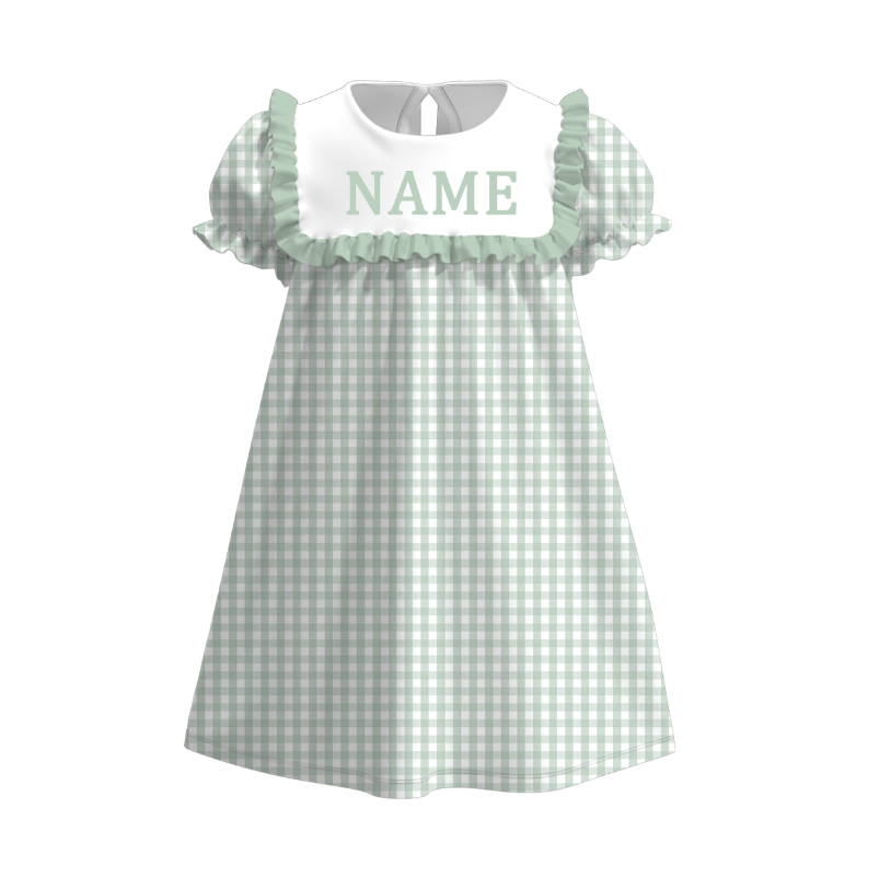 Summer Muti-Colors Plaid Custom Name Embroidery Short Sleeves Dress