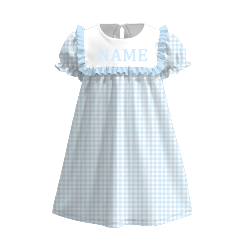 Summer Muti-Colors Plaid Custom Name Embroidery Short Sleeves Dress