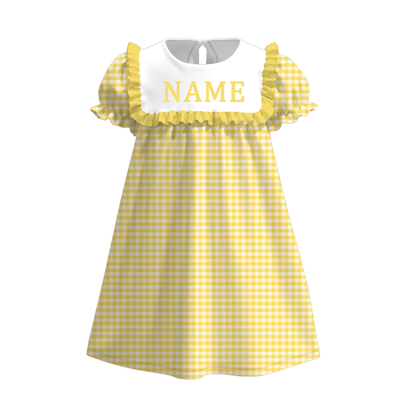 Summer Muti-Colors Plaid Custom Name Embroidery Short Sleeves Dress