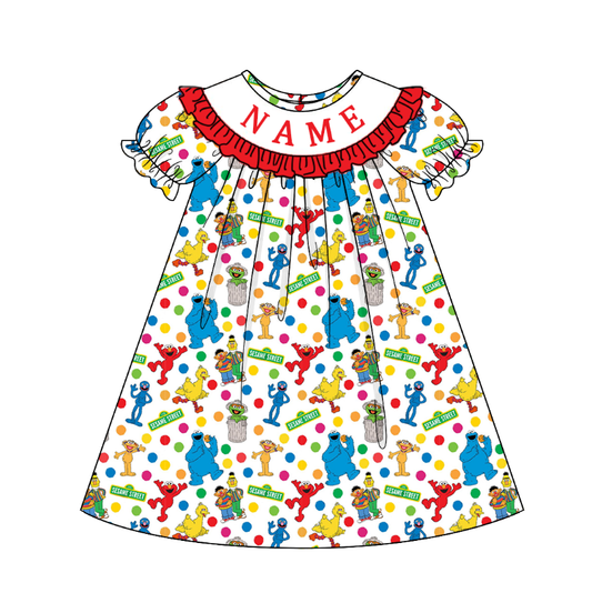 Smocked SESAME STREET Kids Collection – Embroidered Red Custom Name Outfits