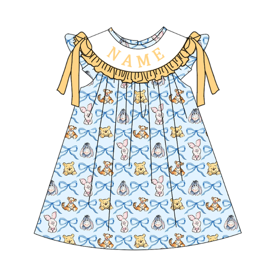 Summer Animal Smocked Embroidered Yellow Custom Name Outfits