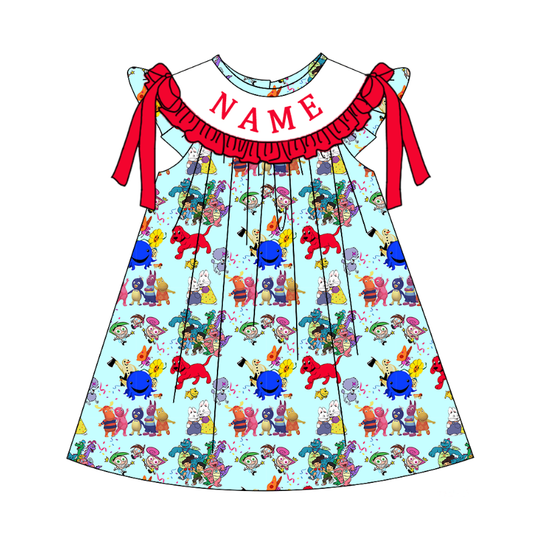 Smocked Animal Embroidered Red Sleeveless Custom Name Outfits