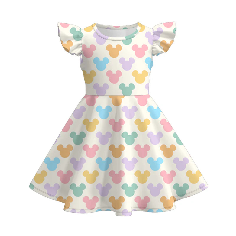 Girls Summer Outfit Set – Cute Colorful Cartoon Print Dress, Tank Top, Skirt & Shorts Matching Set