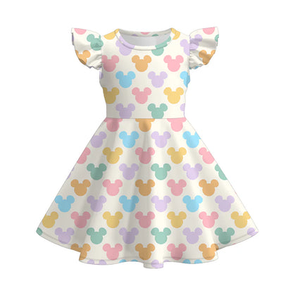 Girls Summer Outfit Set – Cute Colorful Cartoon Print Dress, Tank Top, Skirt & Shorts Matching Set