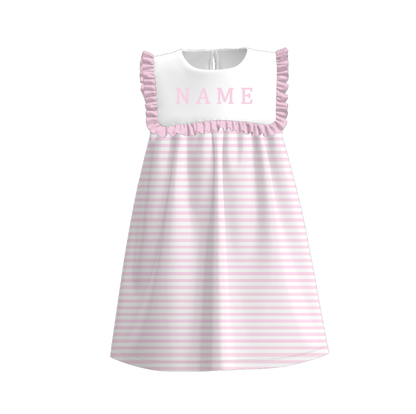 Personalized Sister Matching Outfits – Baby Girl Bubble Romper & Toddler Dress with Name, Pink Stripe Ruffle Outfit for Sisters