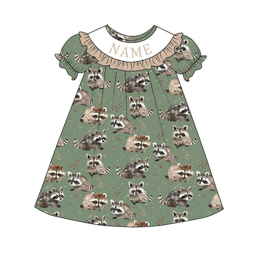 Sibling Summer Raccoon Print Custom Name Embroidery Matching Clothes